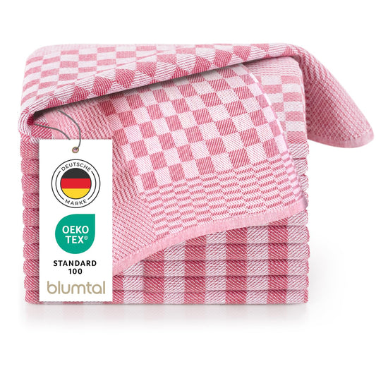Blumtal Dish Towels Cotton 50x70 cm in a Set of 10 - Oeko-TEX certified Kitchen Towels - extremely absorbent Dish Towels - Kitchen towels washable at 95 °C - Dish Towels Red-White Checkered