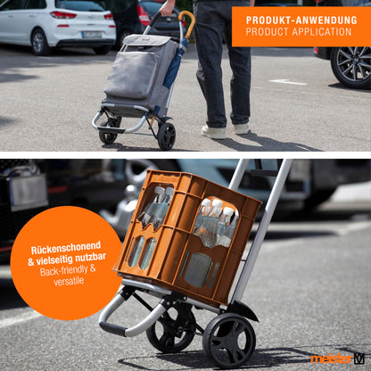 Master Shopping Trolley Black, 54 + 5 L - Foldable shopping cart with large wheels & cooler compartment - Detachable, waterproof bag - With hook for shopping cart