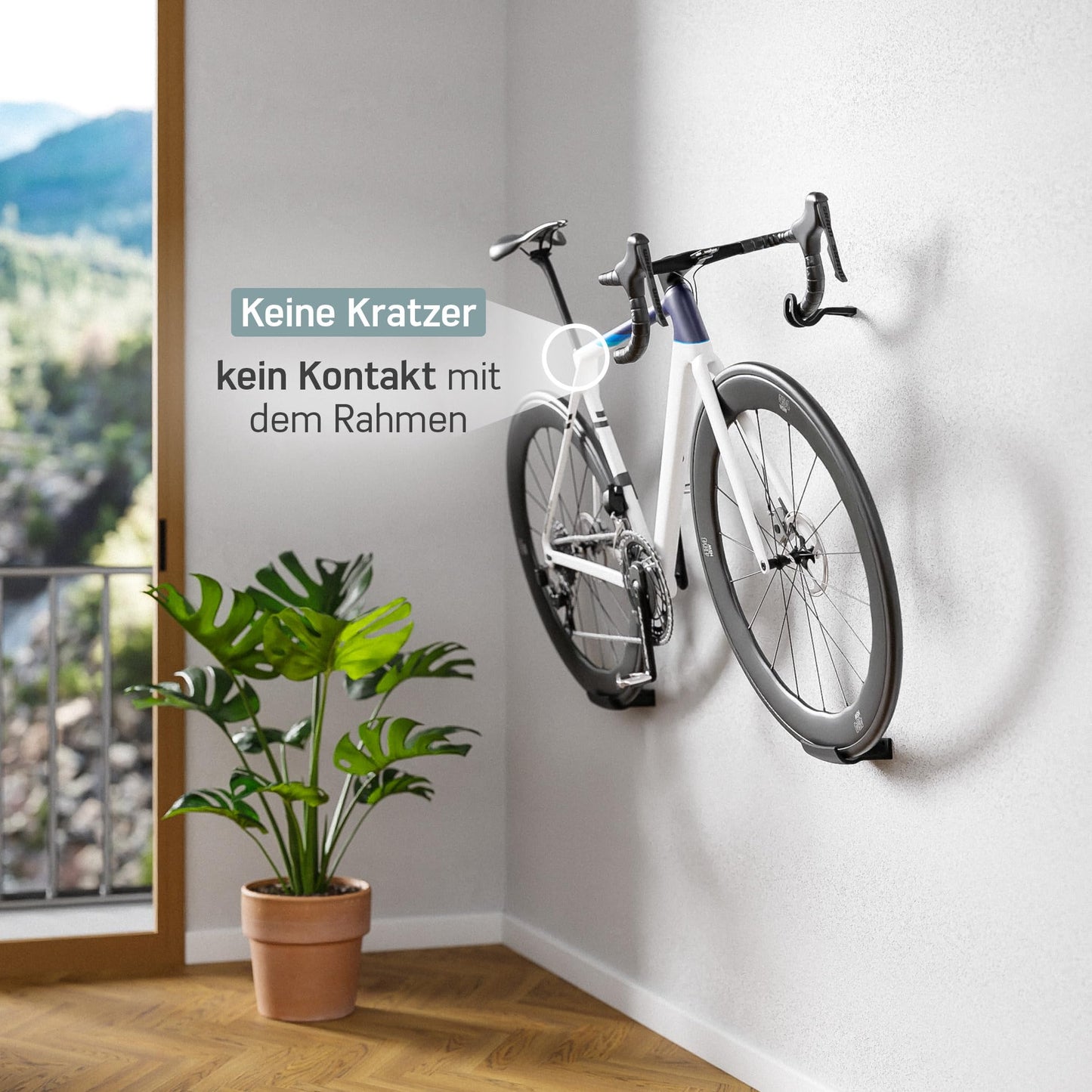 Borrow bike wall mount - road bike holder - frame and bike friendly up to 18 kg, minimalist - road bike wall mount horizontal