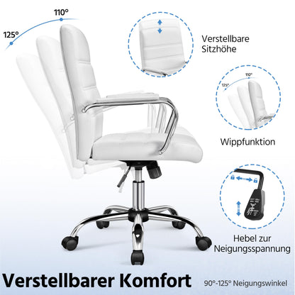 Yaheetech Office Chair Ergonomic Desk Chair, Swivel Chair with Wheels, Office Stool with Armrests, Task Chair with Backrest, Executive Chair Supports up to 130kg White