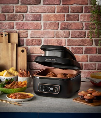 Russell Hobbs XL 5.5L Hot Air Fryer [Air Fryer/Grill/Multicooker] Rapid Air (dishwasher safe, top & bottom heating, no shaking, slow cooking, baking, frozen pizza Ø 30cm) SatisFry 26520-56