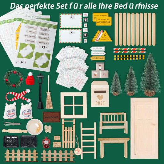 Elf door set, 48 pieces of elf door accessories Christmas complete set, elf accessories construction set including baking set, fence, envelopes, children's room decoration for Christmas, DIY gift for kids.
