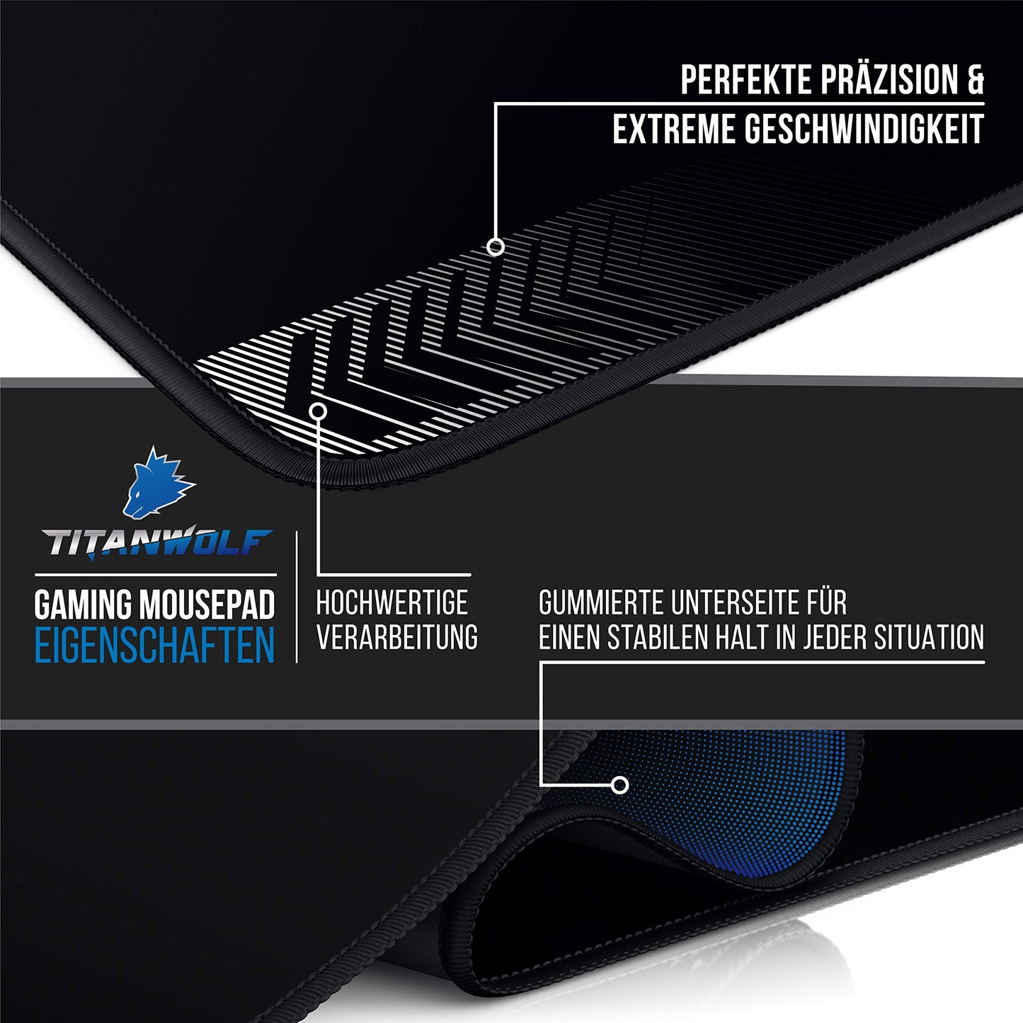 Titanwolf - XXXL Oversized Mouse Pad 1200x800 mm - XXXL Large Size - Desk Mat - rubberized back - non-slip and washable - Gaming - Precision and Speed - Black