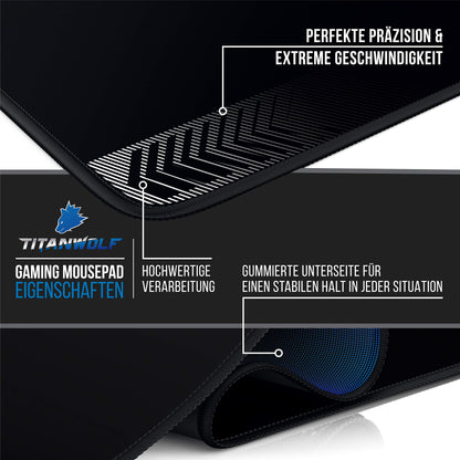 Titanwolf - XXXL oversized mouse pad 1500x800 mm - XXXL large format - desk pad - rubberized back - non-slip and washable - gaming - precision and speed - black