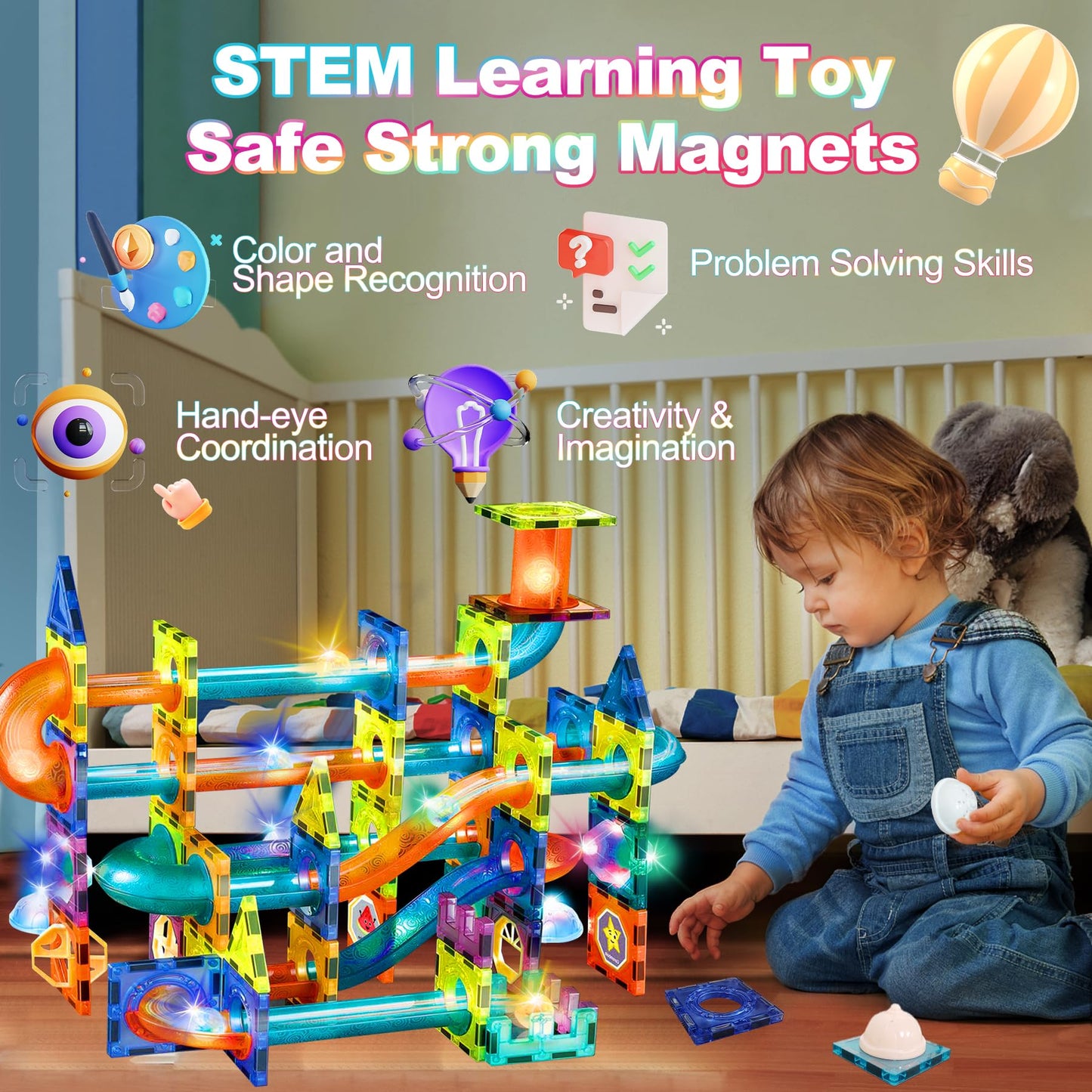 Magnetic building blocks 75 pieces Marble run magnets for kids, Magnetic building blocks kit toy for ages 3+, Creative 3D magnetic building blocks, Magnetic game gifts for boys girls home & schools 🏠🎁🔧