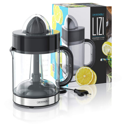 Arendo - Stainless Steel Electric Citrus Juicer - Lemon Juicer Orange Juicer Lime Juicer Juicer - 1.2 liter fruit juice container - Press cone with two rotation directions - BPA free