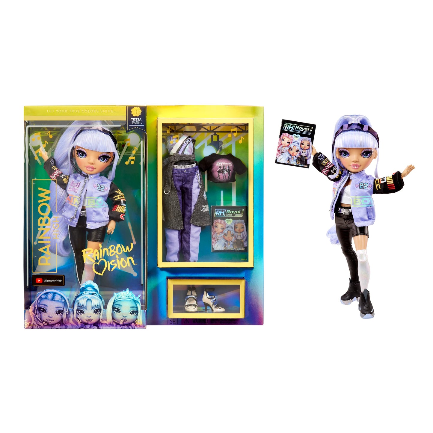 Rainbow High 578437 Vision Royal Three K Pop Fashion Doll, Tessa Park, includes 2 Mix and Match Designer Outfits with Microphone, Headset, and Band Merchandise. Perfect for kids ages 6+. Multicolored.