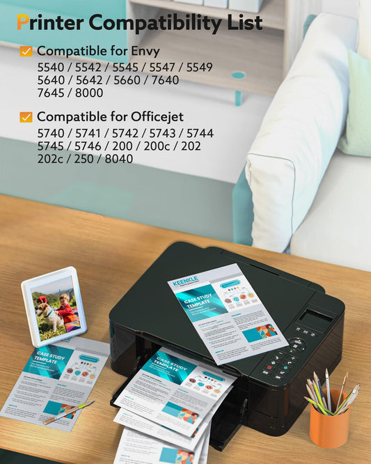 KEENKLE 62XL printer cartridges in black and color for HP 62, 62XL, Envy 5640, 5540, 7640, 5548, 5544, 5646, OfficeJet 5740, 5742, 250, 200 (2-pack, refillable, high page yield)