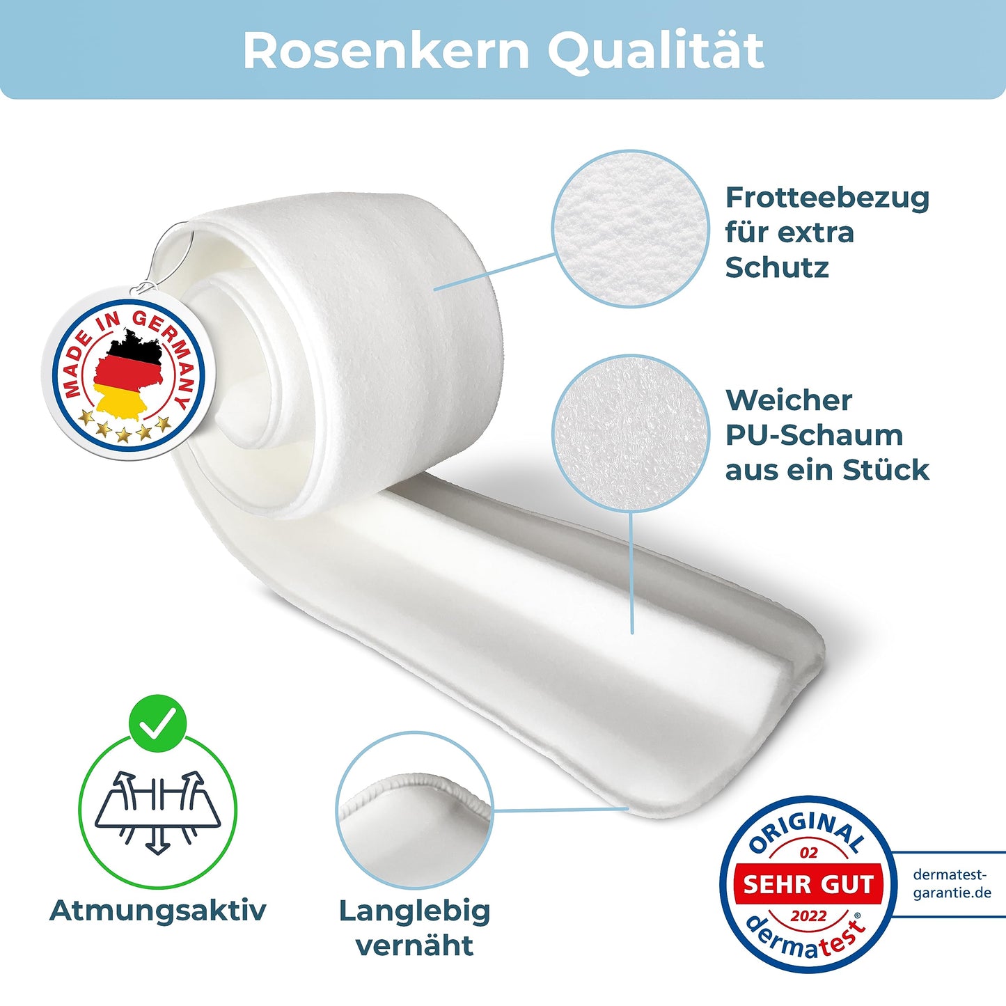 Rose core® Love bridge for mattresses 200 x 25 - [Quality from Germany] - Mattress gap filler in one piece - Bed gap filler - Mattress wedge for mattresses & toppers from 5 cm