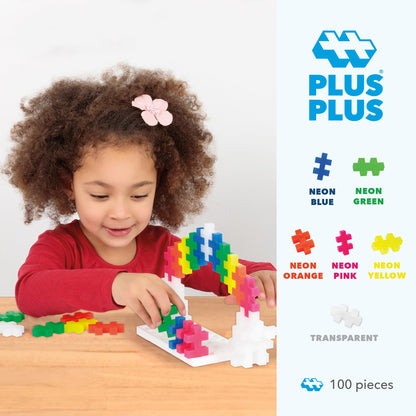 Plus-Plus 9603411 Creative Building Blocks, Big Neon Set, Awesome Construction Toy, 100 Pieces