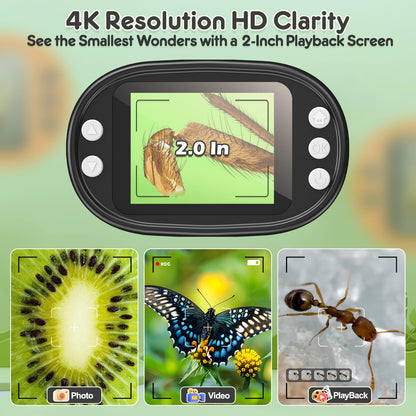 1000X portable digital microscope for kids: 4K 2.0" screen Rechargeable mini pocket USB trichome microscope science kit with slide set Gifts for 4-12 year olds