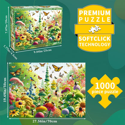 1000 piece puzzle for adults, colorful jigsaw puzzle featuring butterflies and bees. Great gift idea.