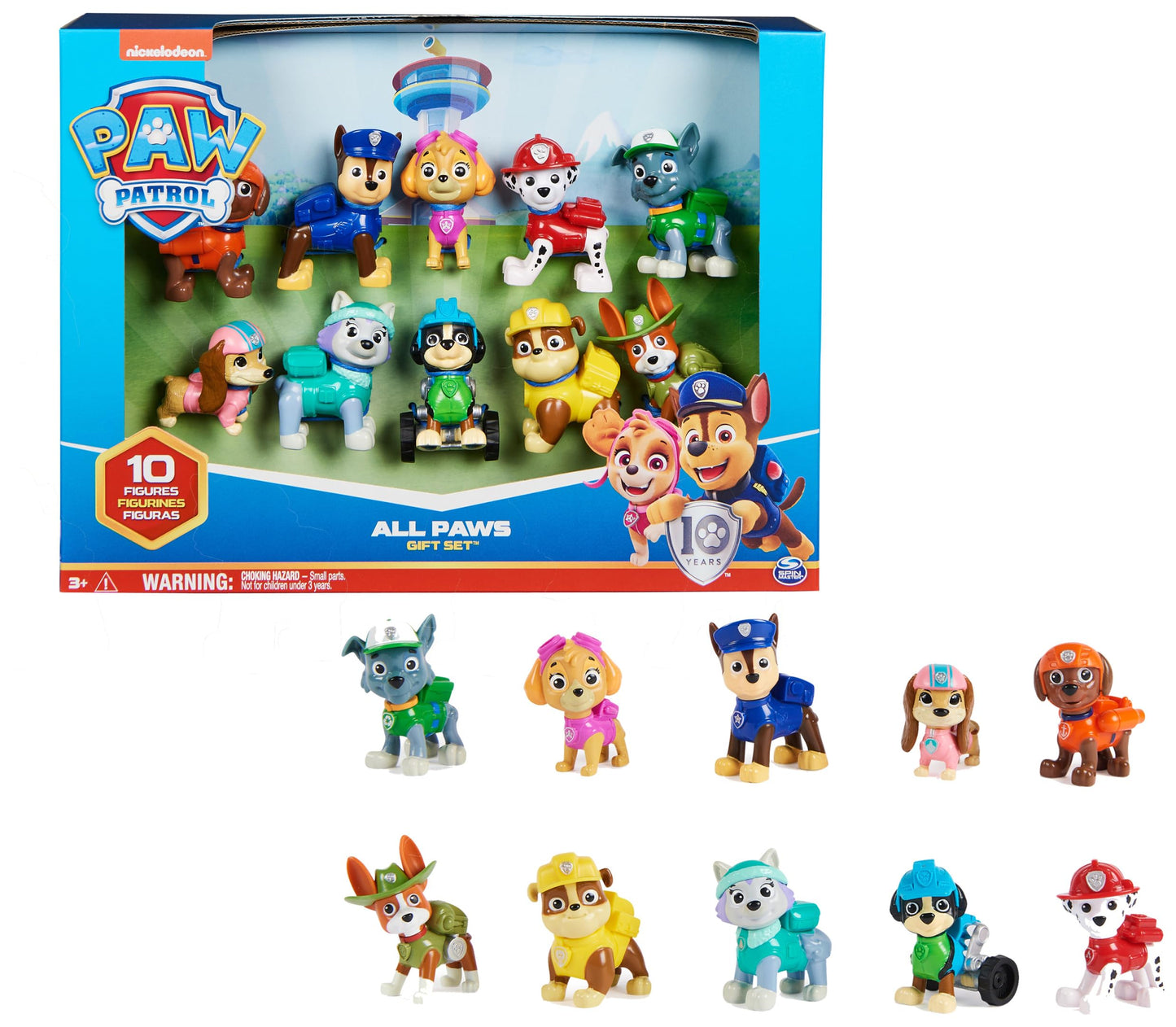 PAW Patrol, Action Pack Pups Figure Gift Set with 10 dog figures to collect, toy figures, for ages 3 and up.