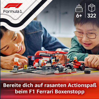 LEGO City F1 Pit Stop with pit crew and Ferrari speedster - Formula 1 Pit Stop set with 1 racer and 4 mechanic minifigures - Toy race car for boys and girls ages 6 and up - 60443