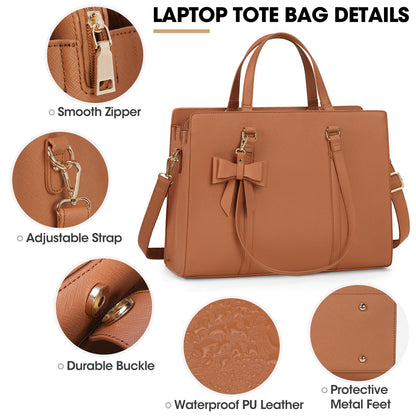 NEWHEY Handbag Women Shopper Women Large Brown Bag Women Laptop Bag 15.6 Inch PU Leather Shoulder Bag Work Bag for Business Work School