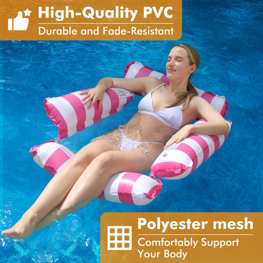 Inflatable pool float chair lounge for adults and kids, swimming, striped pattern float hammock for pool party summer water fun (Navy Blue+Light Blue+Pink)