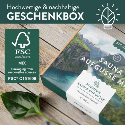 Fjorland Sauna infusion Set organic 4 x 100 ml sauna scents gift set - Essential sauna infusions in high-quality gift box