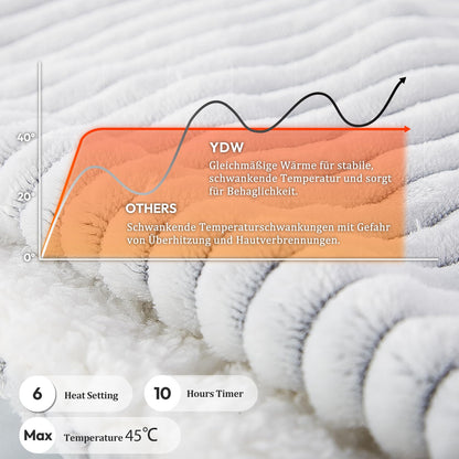 YDW Electric Blanket with Auto Shut Off - 180x130 cm Heated Throw Blanket Electric Warming Blanket for Bed Overheat Protection Washable Heated Throw - Black White