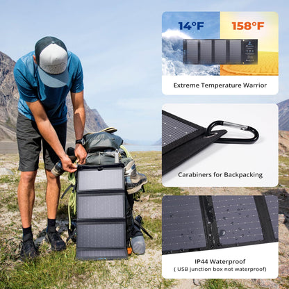 BigBlue 28W Portable Solar Charger with 2 USB C + 1 USB A Ports (4.8A total), IP44 Waterproof Solar Panel, Foldable, Ideal for Outdoor Activities, for Recharging USB Devices - iPhone Android GoPro.