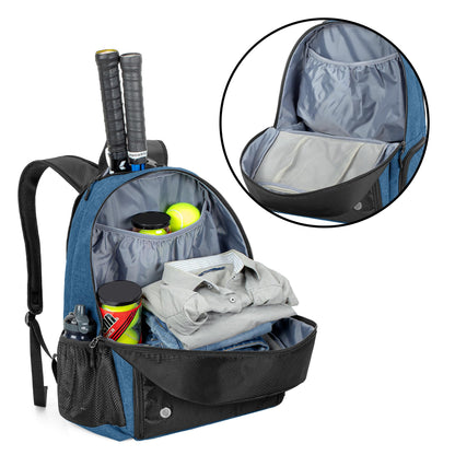 DSLEAF Tennis backpack with shoe compartment, tennis bag for 2 rackets with padded shoulder straps and separate ventilated shoe compartment for women and men