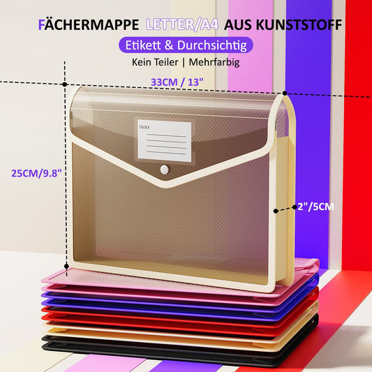 ThinkTex 5 Piece Document Wallet A4, Transparent Labels, Snap Closure, Multicolored, perfect for plastic folders, Practical A4 Folder for School and Office.