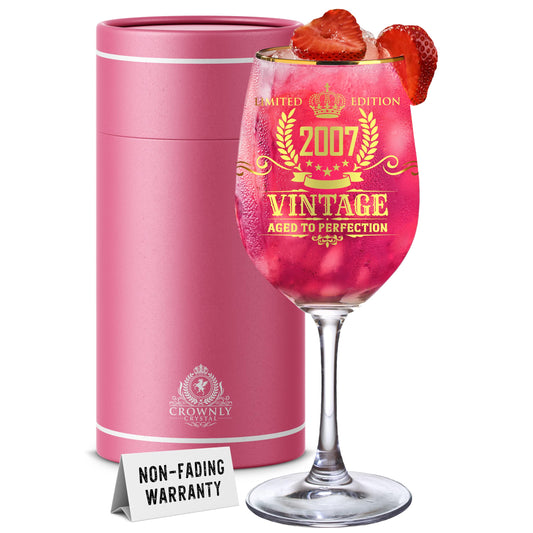 CROWNLY CRYSTAL® 2007 Gift 18th Birthday Wine Glass With Engraving Personalized Gifts Women Decor 18th Birthday Gift Women Birthday Present For Women Birthday Card 18