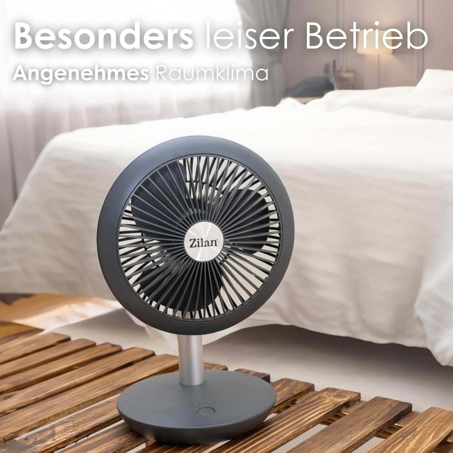 Zilan desk fan very quiet | Cordless | 4000 mAh battery | Fan | 90° adjustable | Desk fan | Air cooler | Energy-saving | 4 levels | 15 h cordless operation