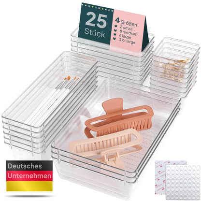 uandu Drawer Organizer, 25 piece set, Desk Organizer, Kitchen Organizer, Drawer Organizer, Vanity Organizer, Makeup Organizer, Drawer Divider, Bathroom Organizer, Kitchen Organizer.