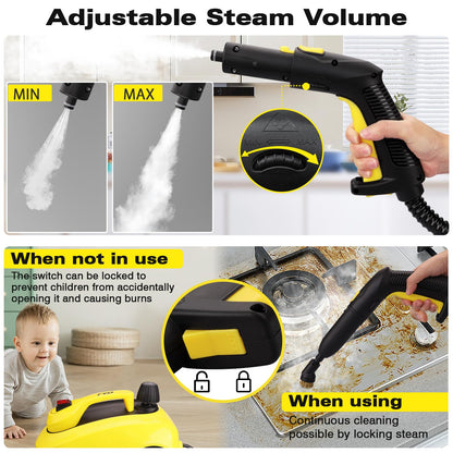 TVD steam cleaner, upholstery cleaner device, steam cleaner with 5m extra long power cord for floor steamer, oven, carpet, sofa, upholstery, bed bugs