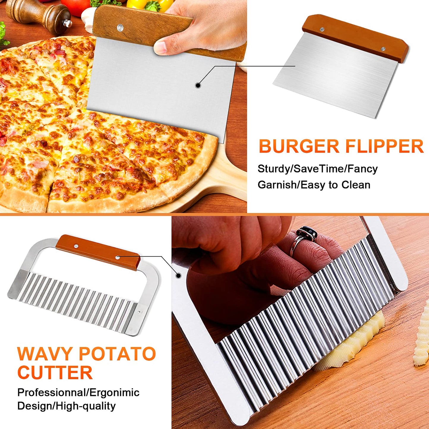 MAIKEHIGH BBQ Spatula Plancha Kit Stainless Steel Grill Utensils - 9 Piece Heavy Duty Stainless Steel Turner Set Professional Grill Spatula for Cooking, Camping, and Tailgating Men