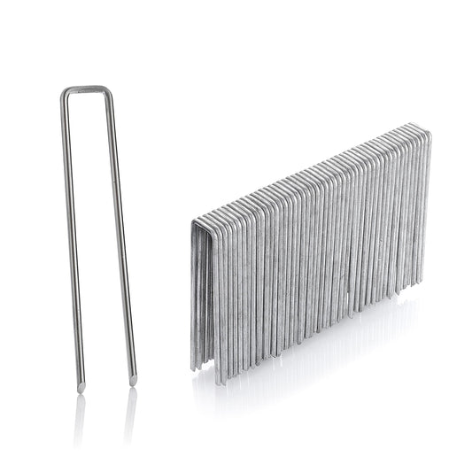 GardenMate 300 galvanized ground anchors, 100mm long, 13mm wide, ø 2.9mm. Galvanized steel ground anchors for the garden, ideal for securing weed control fabric and artificial turf.