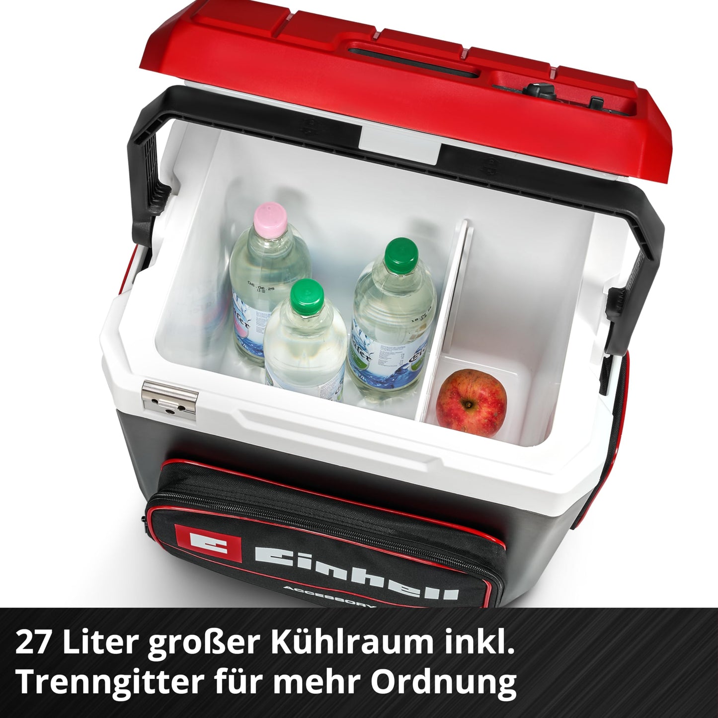 Einhell Battery-Powered Cooler TE-COL 18/27 Li-Solo Power X-Change (18 V, 27 liters, Cooling and Heating, Hybrid 12 V for Car, 230 V Power Connection, including Bags, without Battery)