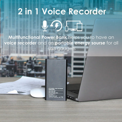 64GB Professional Recording Device - Voice Activation - 18 Days Operating Time - 11mm Thin - Power Bank Phone Charging Function - PoweREC by Atto Digital