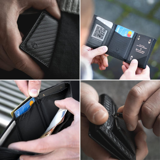 DONBOLSO NextGen Wallet - Cardholder and Slim Wallet with Coin Compartment - RFID Protection Wallet for Men and Women - Mini Wallet for up to 11 cards - 9 x 7.1 x 2 cm - Carbon Design.