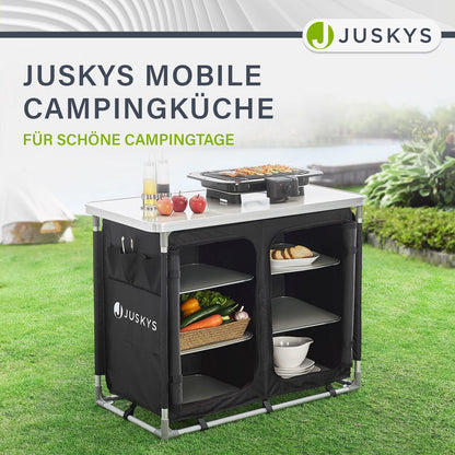 Juskys camping kitchen foldable with carrying bag - outdoor camping kitchen foldable camping cabinet - foldable kitchen box - black