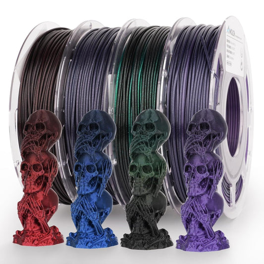 AMOLEN PLA 3D printer filament – 1.75mm silky bundle, black, red, blue, purple, green – 200g x 4 spools