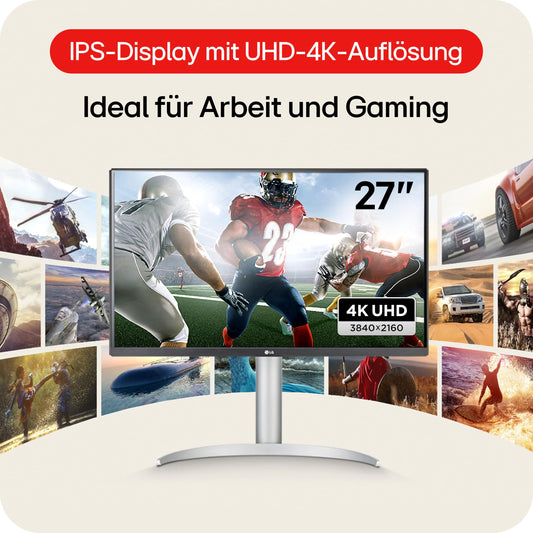 LG, 27-inch, Ultra UHD 4K Monitor, 68.4cm, 16:9, Super Resolution, 3840 x 2160, 60Hz, 5ms, HDR10, AMD FreeSync, DCI-P3 95%, DisplayHD 400, 27UP650K-W.AEU - White