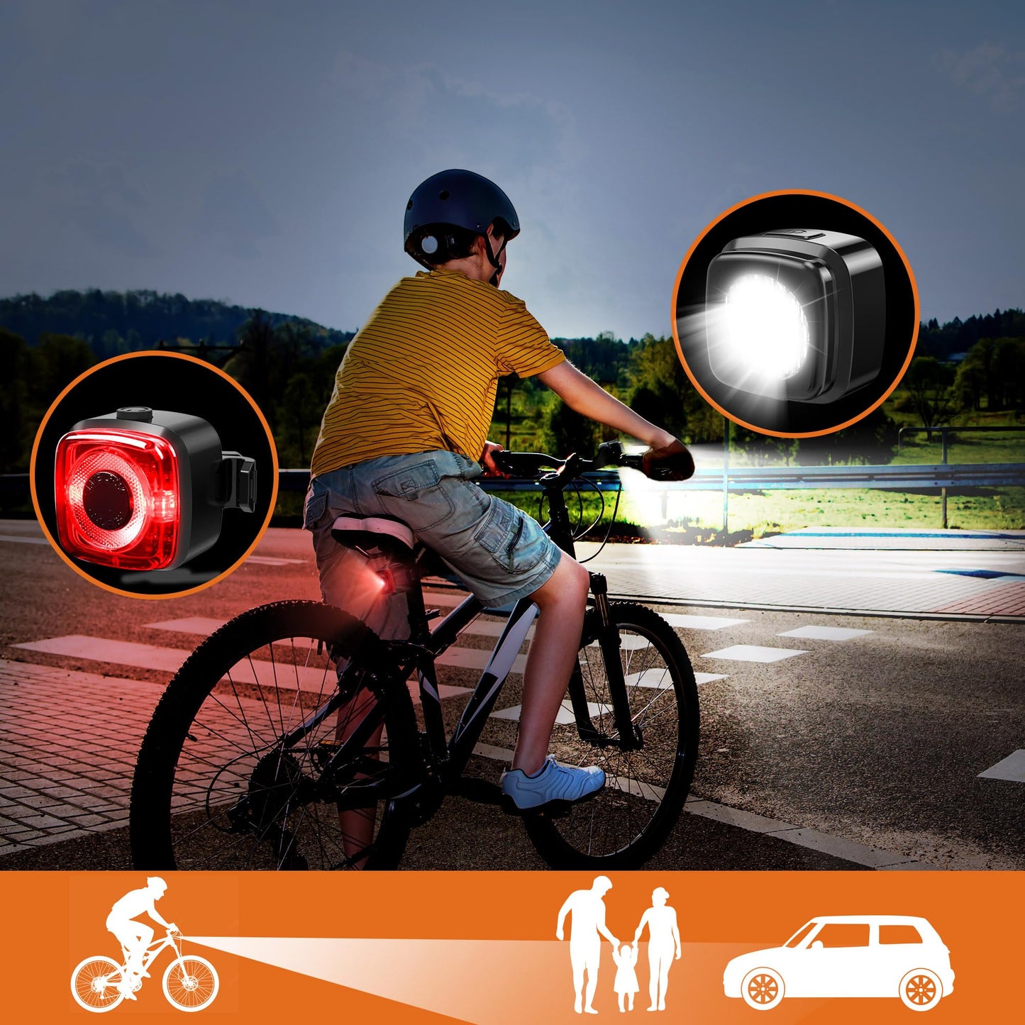 OnMeto Bike Light Set, IPX5 Waterproof Front Bicycle Lamp Rear Light Bicycle Light Set, USB Type-C Rechargeable Bike Lights Set for Bicycle (Black)