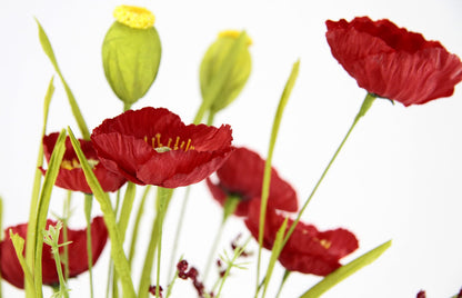 Flair Flower Poppy Bush in Vase artificial flowers Poppy Poppy Bush Bouquet Artificial Flowers Bouquet Flower Bouquet Floral Decoration Meadow Flowers Grave Wedding Decoration, Red