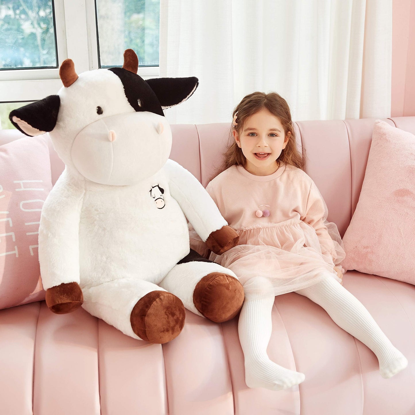 IKASA Large Cow Stuffed Animal Giant Cow Plush Toy Cow Cuddly Toy Big Plush Cow Stuffed Toys Plush Toy Soft Toy Plush Cow Cute Gift for Kids (White, 78 cm)