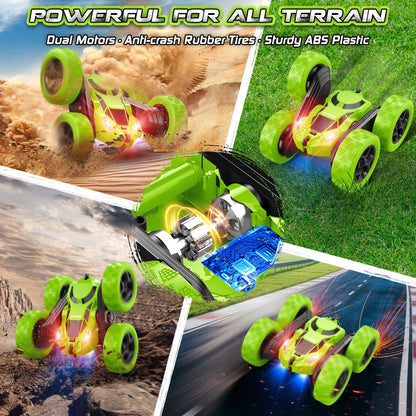 Cosone Remote Control Cars, RC Cars Stunt Car, 2.4 GHz, remote control toy cars for boys, All-wheel off-road stunt car, double-sided, 360° rotating, gifts for kids ages 6 and up (Green)