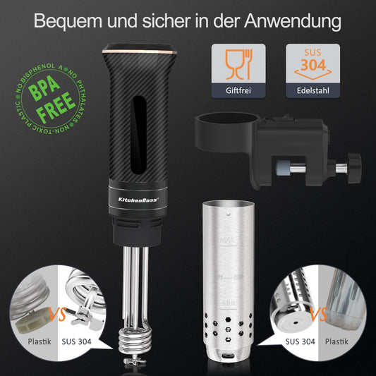 KitchenBoss Sous Vide Cooker Stick Precision Cooker: G300T Temperature Setting IPX7 Waterproof LED Touch Display Immersion Circulator 3D Circulation with Timer