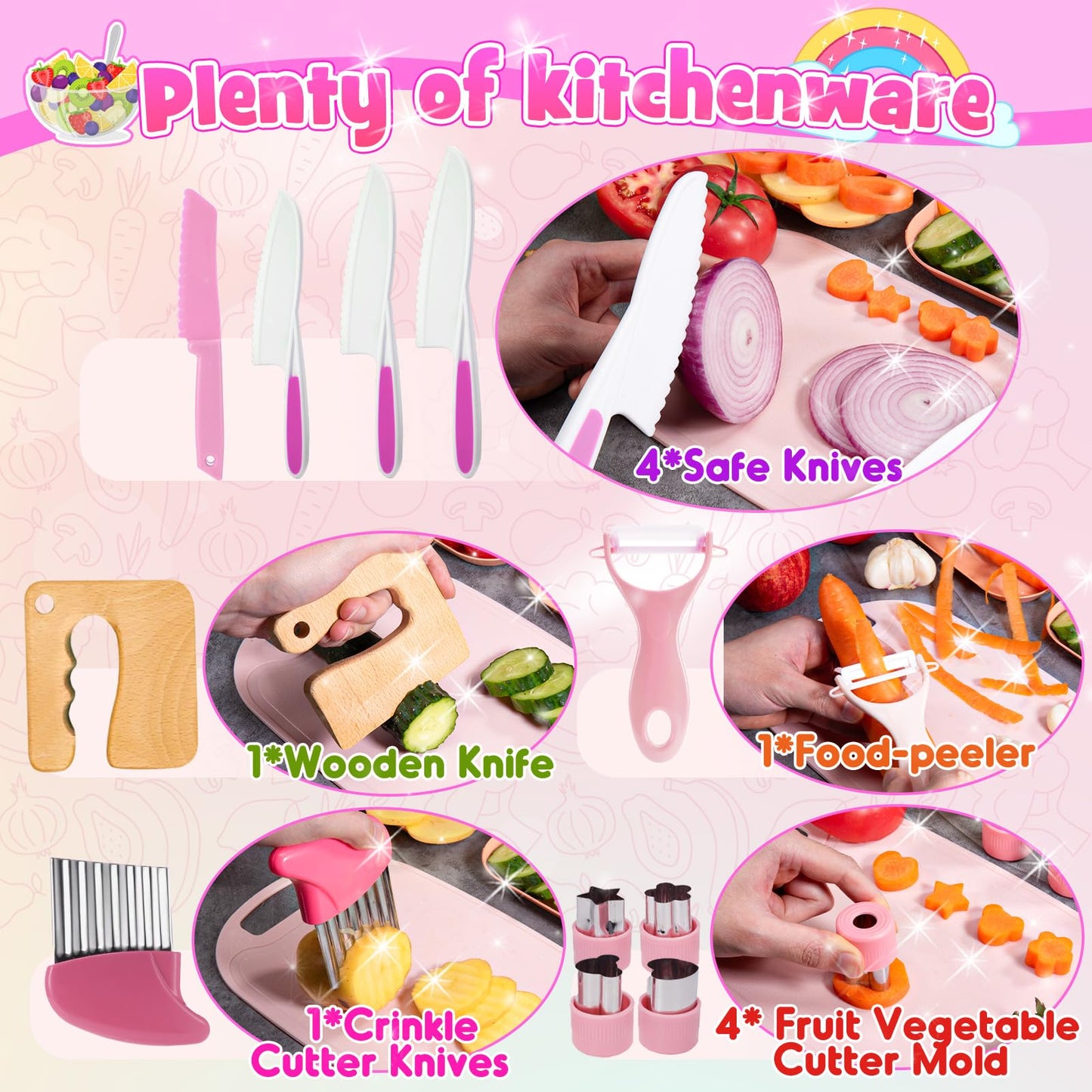 JoltJive kids' knife, kids' knife for 1 2 3 4 5 6 year olds Kids' kitchen with foldable storage box and wavy cutter, Montessori toy as Christmas and birthday gift