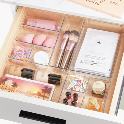 Vtopmart 60 Pieces Drawer Organizer, 4 Sizes, Clear Plastic Drawer Organizer, Containers for Bathroom and Vanity, Organization for Kitchen Utensils, Makeup