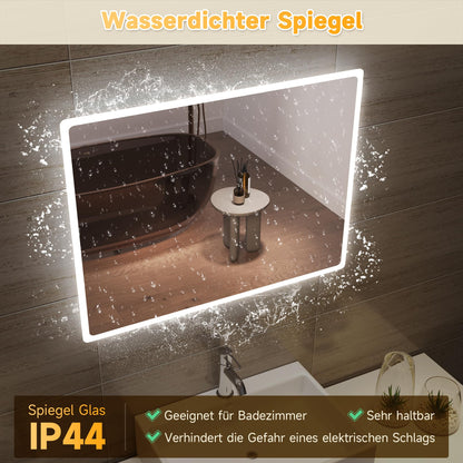 SONNI LED Bathroom Mirror 80x60 cm Wall Mirror with Lighting Cold White IP44 Bathroom Vanity Mirror