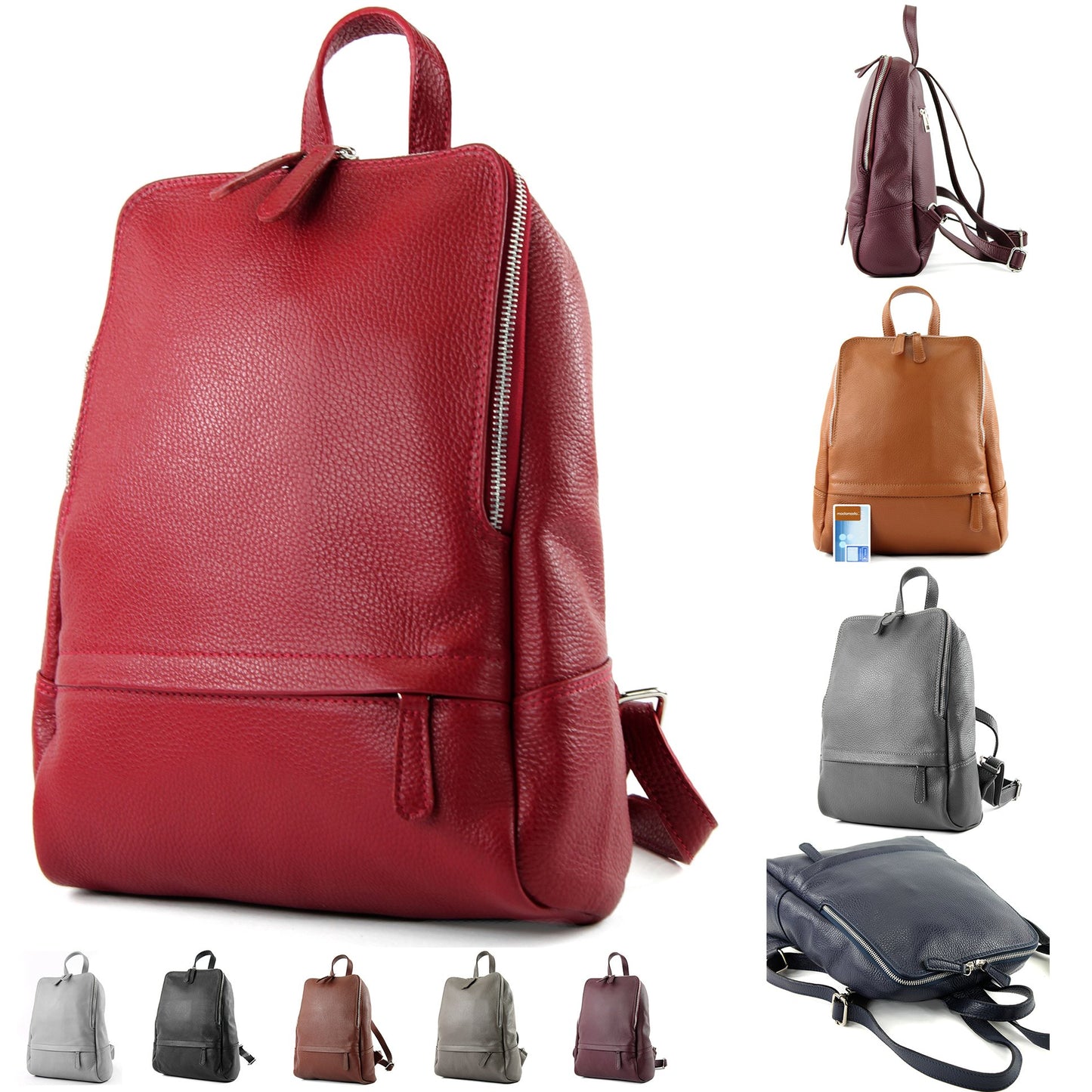 modamoda de T138 women's leather backpack handbag handmade in Italy, color: silver