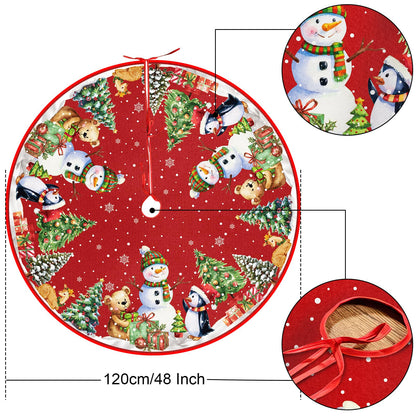 Christmas Tree Skirt, 122cm Christmas Tree Decorations Snowflakes Reindeer Christmas Tree Mat large Christmas Tree Base Covers for New Year Party Christmas Decorations