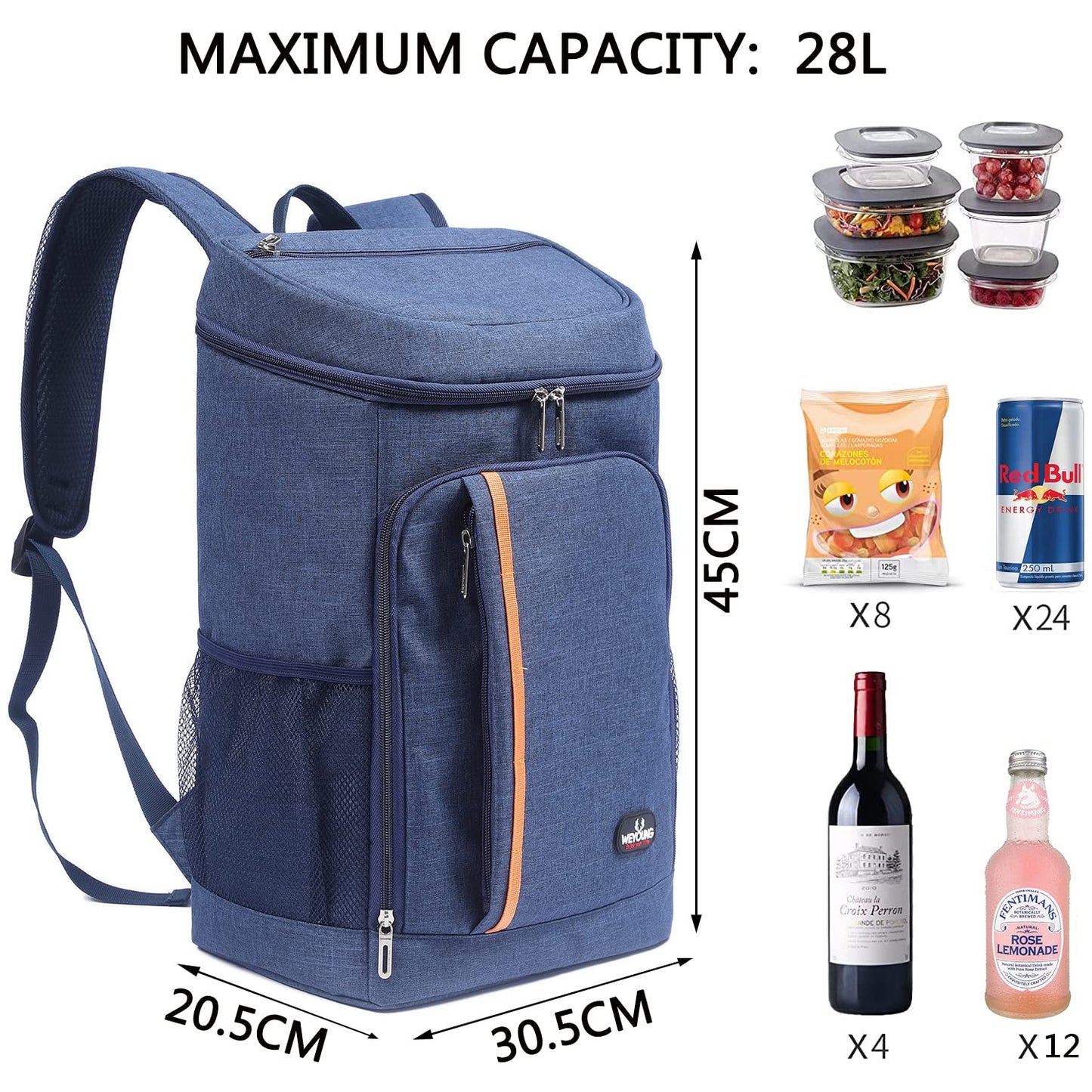MCXKJ 28L Cooler Backpack Cooling Bag Picnic Bag Large Insulated Cooler Bag for Men Women for Beach/Picnic/Camping/Grill/BBQ/Hiking (Blue)