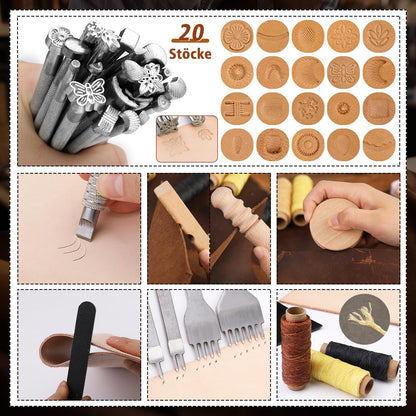 50 pieces Leather Tools and Accessories Set, Leather Tool Set with Storage Box, Leather Groover Stamp Perfect for Crafting Sewing Cutting