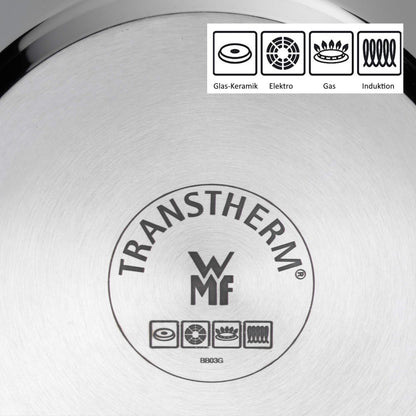 WMF Diadem Plus Stewpot large 24cm, glass lid, induction meatpot 6.5l, polished Cromargan stainless steel, uncoated